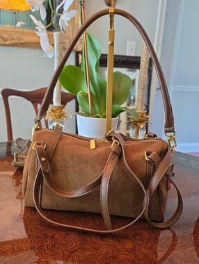 Women's Brown Suede Shoulder Bag - Classic Brown Two-way NWOT